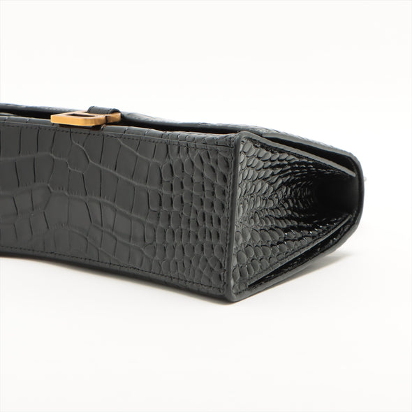 Balenciaga Black Croc Embossed Leather Hourglass Small Handbag [Clearance Sale]