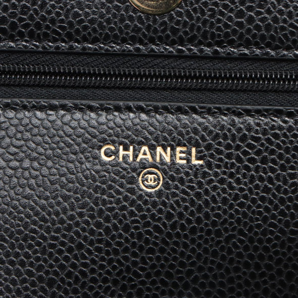 Chanel Black Caviar Calfskin Leather Wallet On Chain (Goldtone Hardware) (Rented Out)