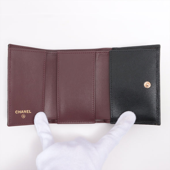 Black Classic Caviar TriFold Wallet (Goldtone Metal Hardware)