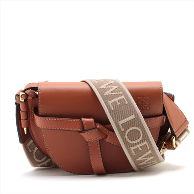 Brown Calfskin Leather Mini Gate Dual Bag