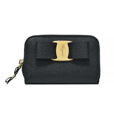 Nero Vara Bow Calfskin Leather Zip Around Compact Wallet