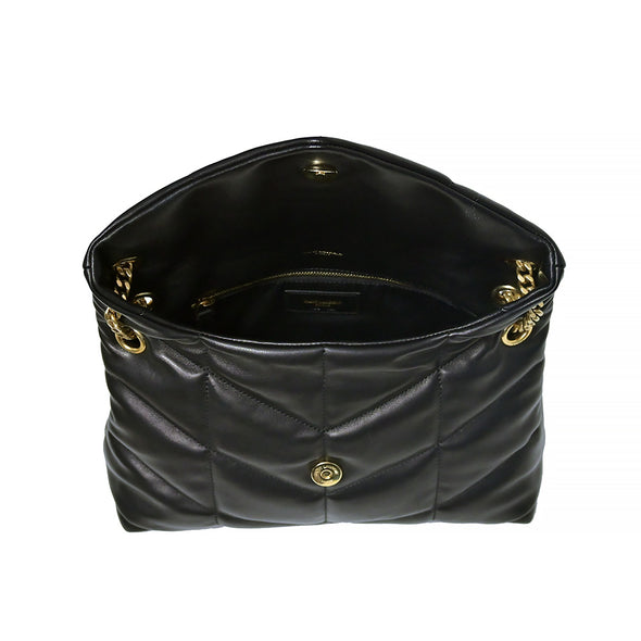 Black Nappa Leather Puffer Small Chain Bag (Antique Goldtone Hardware) (Rented Out)