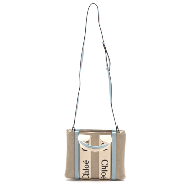 Chloe White And Blue Canvas Small Woody Tote Bag [Clearance Sale]