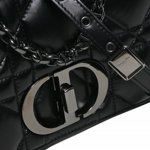 Black Supple Cannage Calfskin Dior Caro Medium Shoulder Bag (Rented Out)