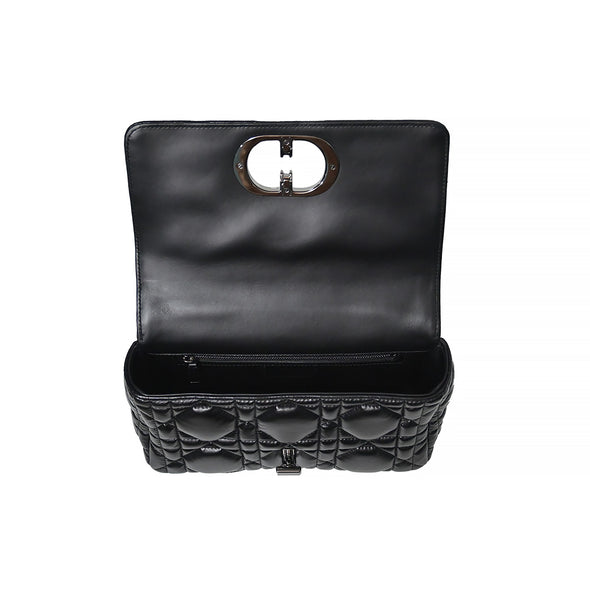 Black Supple Cannage Calfskin Dior Caro Medium Shoulder Bag (Rented Out)