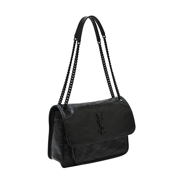 Black Niki Vintage Leather Medium Shoulder Bag (Rented Out)