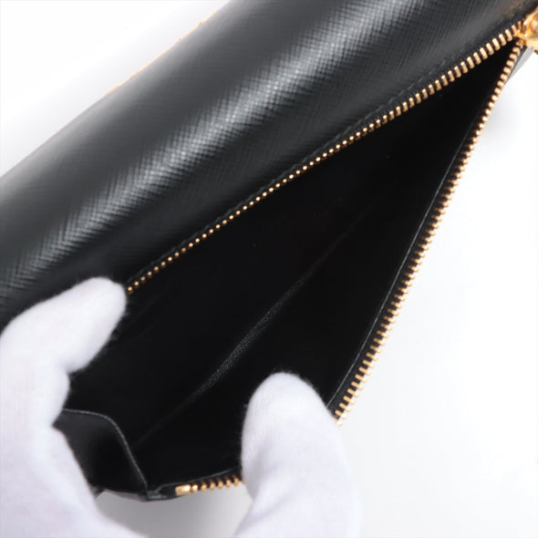 Black Large Saffiano Metal Leather Wallet