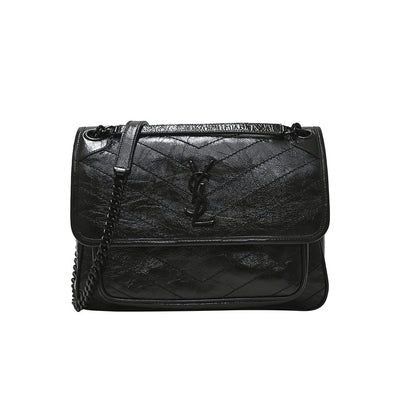 Black Niki Vintage Leather Medium Shoulder Bag (Rented Out)
