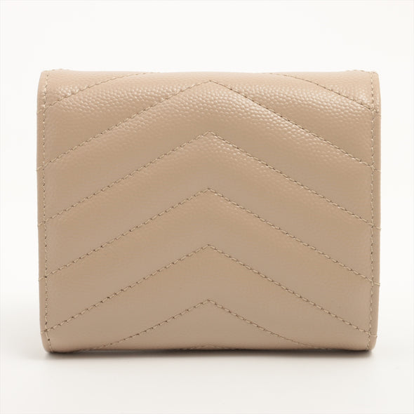 Saint Laurent Beige Grained Leather Cassandre Matelasse Multifold Wallet [Clearance Sale]