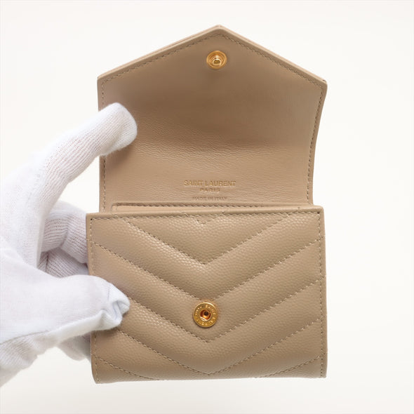 Saint Laurent Beige Grained Leather Cassandre Matelasse Multifold Wallet [Clearance Sale]