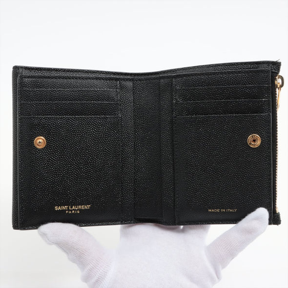 Black Grained Calfskin Leather Uptown Compact Wallet (Rented Out)