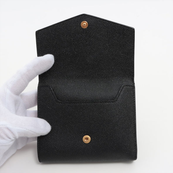 Black Grained Calfskin Leather Uptown Compact Wallet (Rented Out)