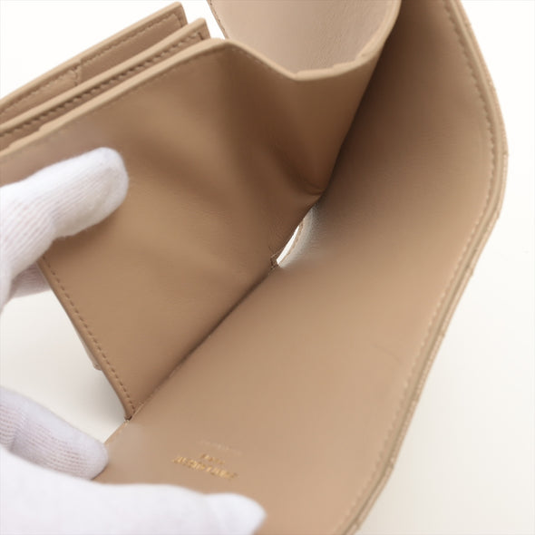 Saint Laurent Beige Grained Leather Cassandre Matelasse Multifold Wallet [Clearance Sale]