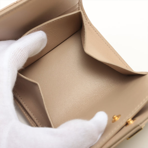Saint Laurent Beige Grained Leather Cassandre Matelasse Multifold Wallet [Clearance Sale]