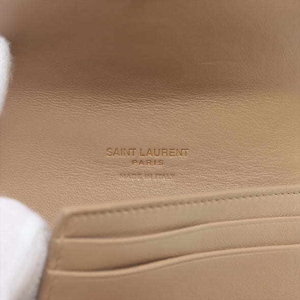 Saint Laurent Beige Grained Leather Cassandre Matelasse Multifold Wallet [Clearance Sale]