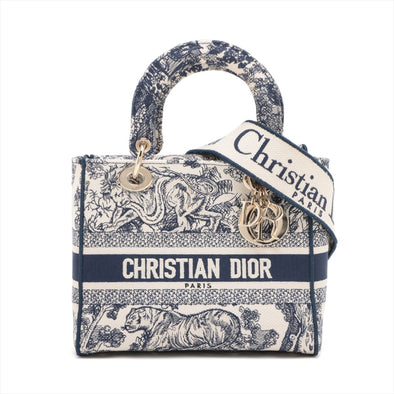 Christian Dior Blue Toile De Jouy Embroidery Medium Lady D-Lite Bag [Clearance Sale]