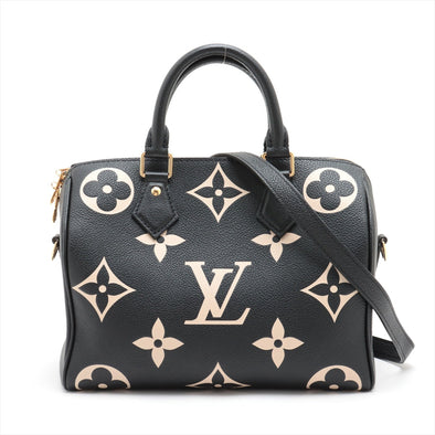Louis Vuitton Black Beige Bicolor Monogram Empreinte Leather Speedy Bandouliere 25 [4-Month Instalment Plan]