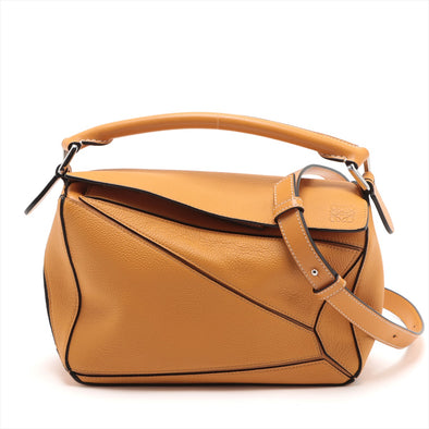 Tan Classic Grained Calfskin Leather Small Puzzle Bag
