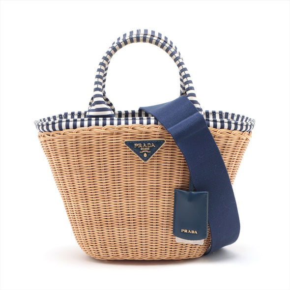 Prada Navy Middolino Wicker Basket Bucket Bag [Clearance Sale]