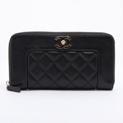 Chanel Black Leather CC Logo Zip Around Wallet [Clearance Sale]