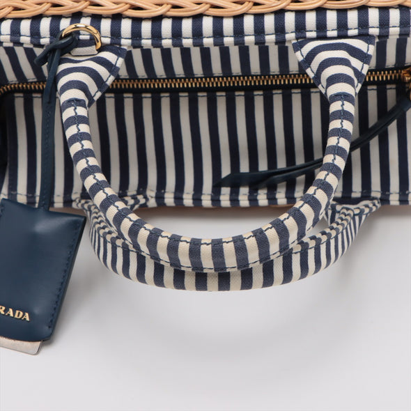 Prada Navy Middolino Wicker Basket Bucket Bag [Clearance Sale]