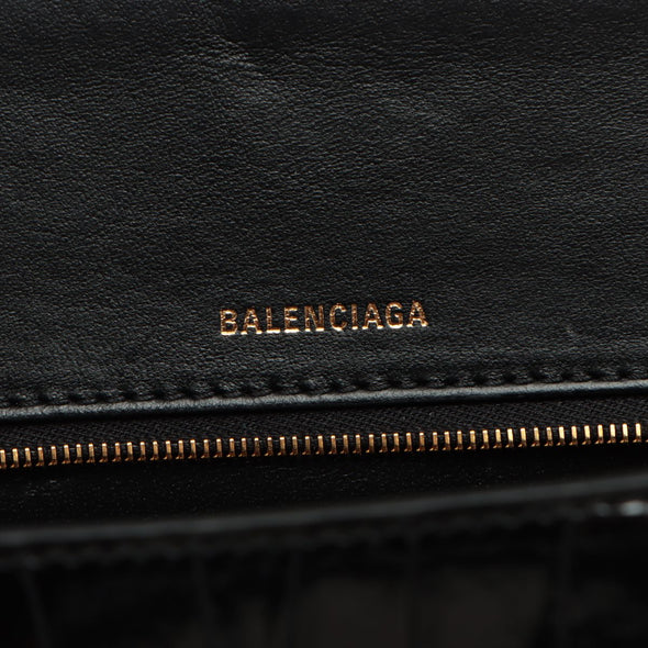 Balenciaga Black Croc Embossed Leather Hourglass Small Handbag [Clearance Sale]