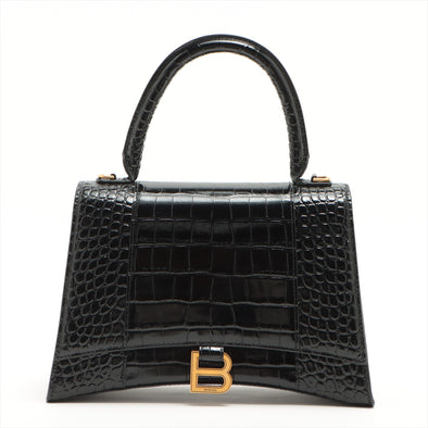Balenciaga Black Croc Embossed Leather Hourglass Small Handbag [Clearance Sale]