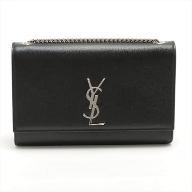 Saint Laurent Black Grain De Poudre Embossed Leather Kate Medium Chain Bag [Clearance Sale]