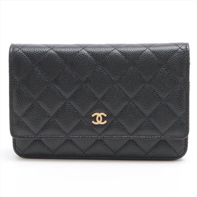 Chanel Black Caviar Calfskin Leather Wallet On Chain (Goldtone Hardware) (Rented Out)
