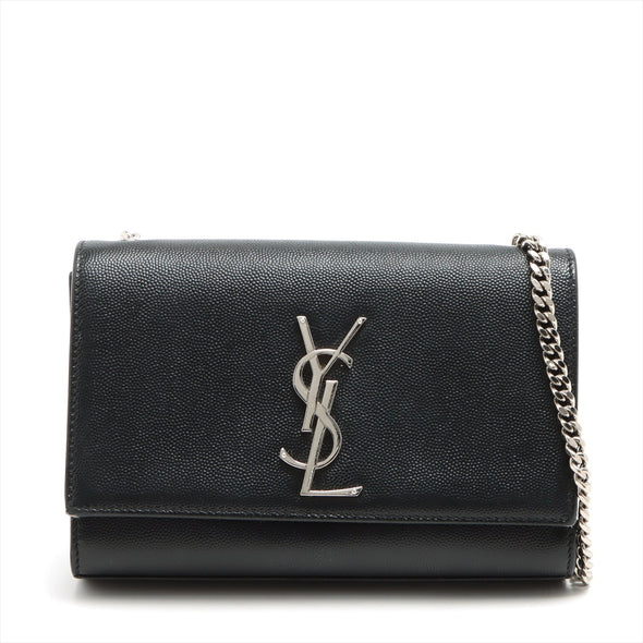 Saint Laurent Black Grain De Poudre Embossed Leather Kate Small Chain Bag [Clearance Sale]