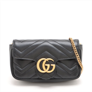 Gucci Black Leather GG Marmont Matelasse Leather Super Mini Bag [Clearance Sale]