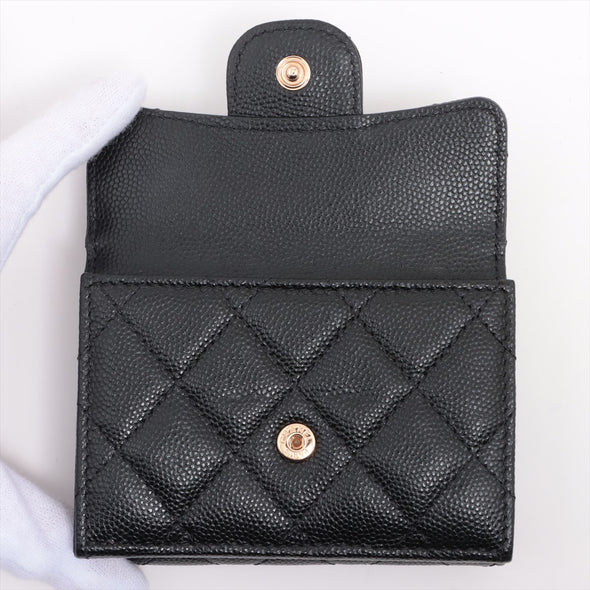 Black Classic Caviar TriFold Wallet (Goldtone Metal Hardware)