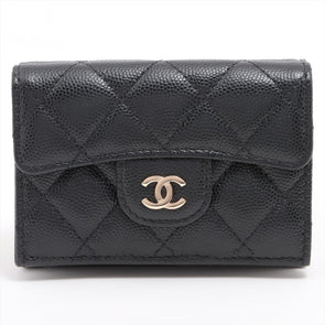 Black Classic Caviar TriFold Wallet (Goldtone Metal Hardware) (Rented Out)