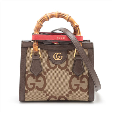 Brown Jumbo GG Canvas Diana Mini Tote Bag
