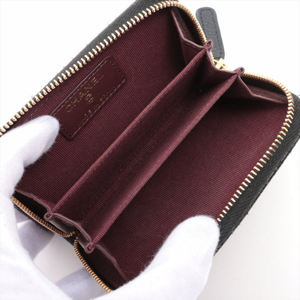 Black Caviar Leather Classic Zipped Coin Purse