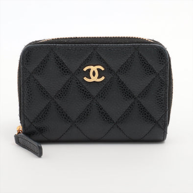 Black Caviar Leather Classic Zipped Coin Purse