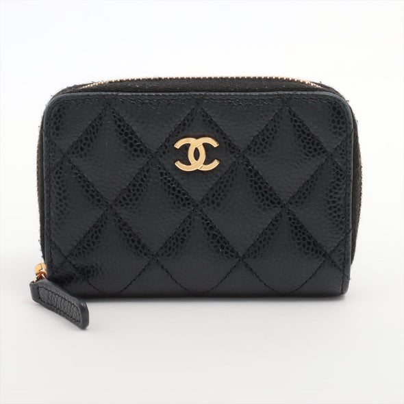 Black Caviar Leather Classic Zipped Coin Purse