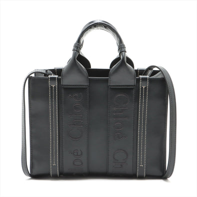 Black Leather Small Woody Tote