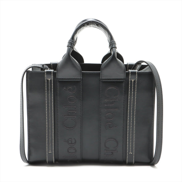 Black Leather Small Woody Tote