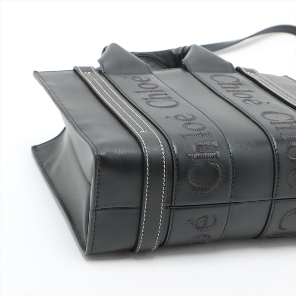 Black Leather Small Woody Tote