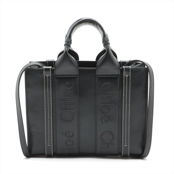 Black Leather Small Woody Tote