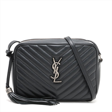 Black Vintage Quilted Leather Lou Camera Bag in Antique Silvertone Hardware