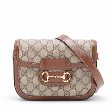 Gucci Brown GG Supreme Horsebit 1955 Small Shoulder Bag [Clearance Sale]