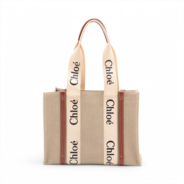 Chloe Brown Beige Canvas Medium Woody Tote Bag [Clearance Sale]