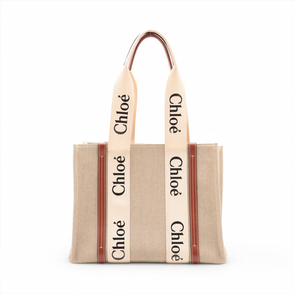 Chloe Brown Beige Canvas Medium Woody Tote Bag [Clearance Sale]