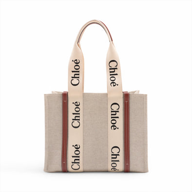 Chloe Brown Beige Canvas Medium Woody Tote Bag [Clearance Sale]