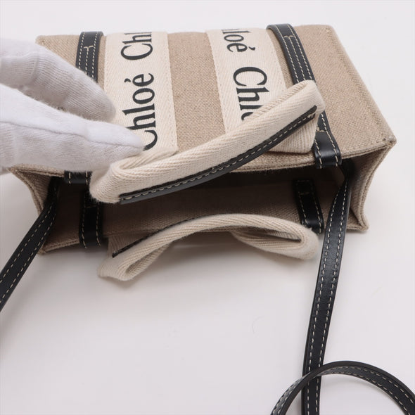 Chloe Black Beige Canvas Mini Woody Tote Bag [Clearance Sale]