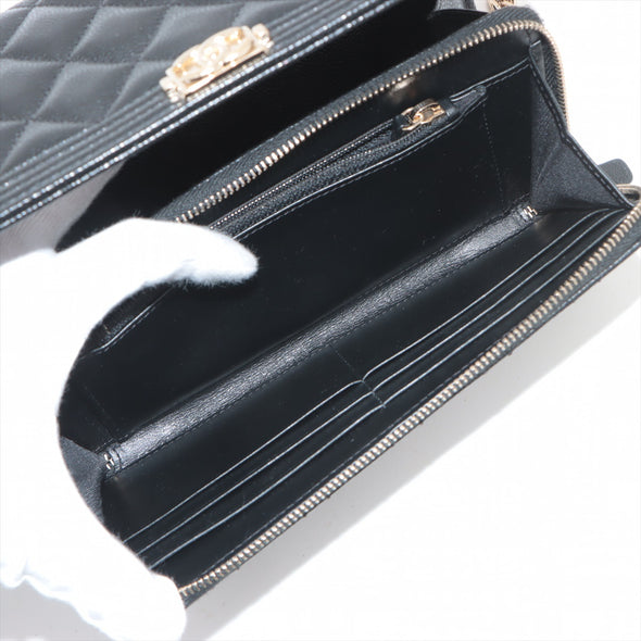 Chanel Black Caviar Leather Boy Chanel Wallet On Chain [Clearance Sale]