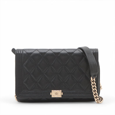 Chanel Black Caviar Leather Boy Chanel Wallet On Chain [Clearance Sale]