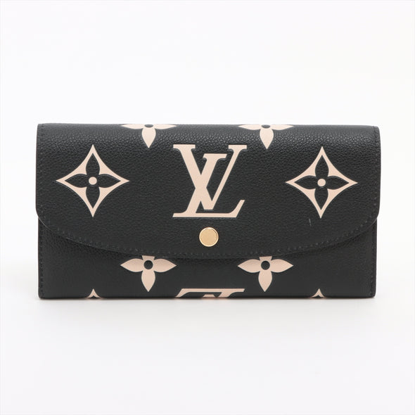 Louis Vuitton Black Beige Bicolor Monogram Empreinte Leather Emilie Wallet [Clearance Sale]